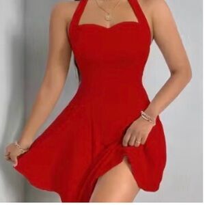 Elegant Red Halter Dress
